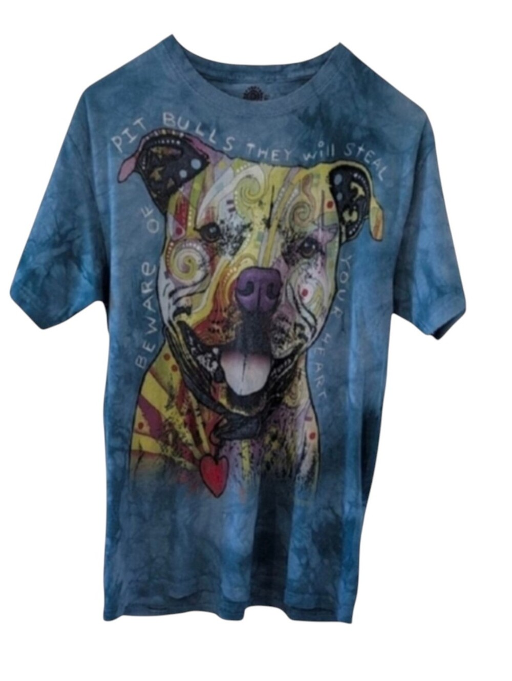 The Mountain Blue Artistic Pit Bull Dog Tee Size Med